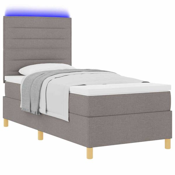 vidaXL LED Box Spring Postelja z vzmetnico Taupe 80 x 200 cm blago