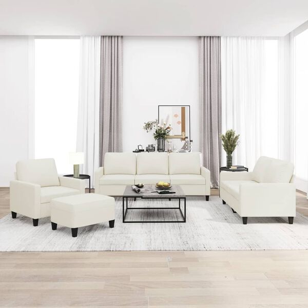 vidaXL Sedežna garnitura 4-delna z blazinami krem umetno usnje