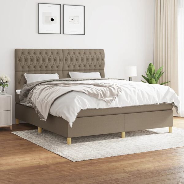 vidaXL Box spring postelja z vzmetnico taupe 180x200 cm blago