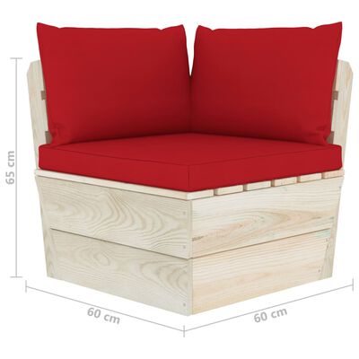 vidaXL Vrtni kotni kavč iz palet z blazinami impregnirana smrekovina