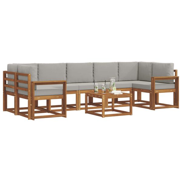 vidaXL Zunanja garnitura za sedenje 8 pcs Naravna in svetlo siva