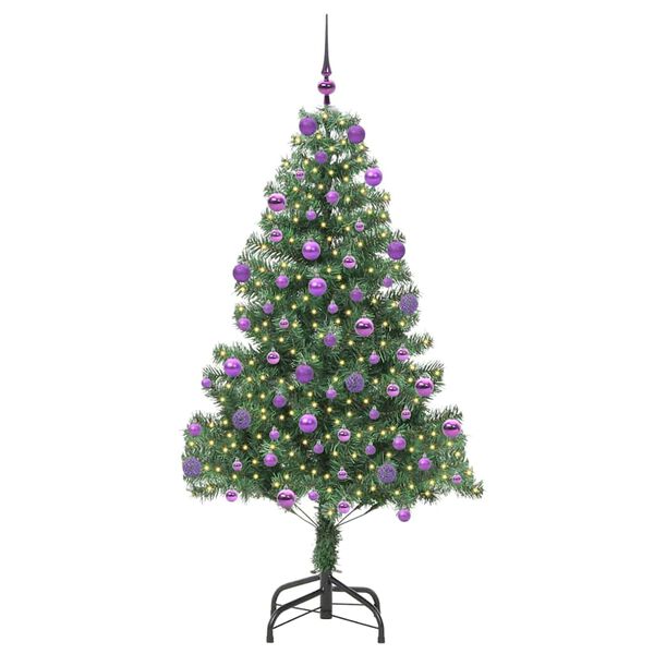 vidaXL Božično drevo med 300 LED z stojalom Zelena 210 cm PVC