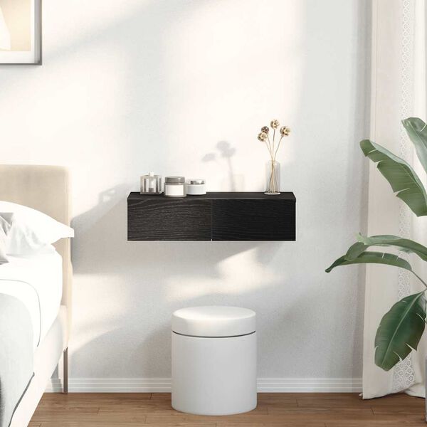 vidaXL Stenska polica s predali črn 60x26,5x15 cm inženirski les