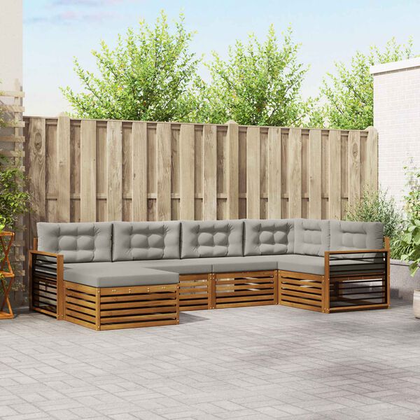 vidaXL Zunanja garnitura za sedenje 6 pcs Naravna in svetlo siva