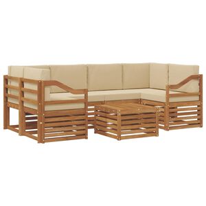 vidaXL Zunanja garnitura za sedenje z blazino 7 pcs Naravna in bež