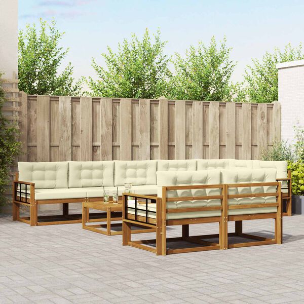 vidaXL Zunanja garnitura za sedenje z blazino 9 pcs Naravna in smetana