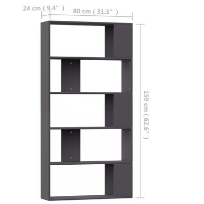 vidaXL Knjižna omara/paravan siva 80x24x159 cm iverna plošča