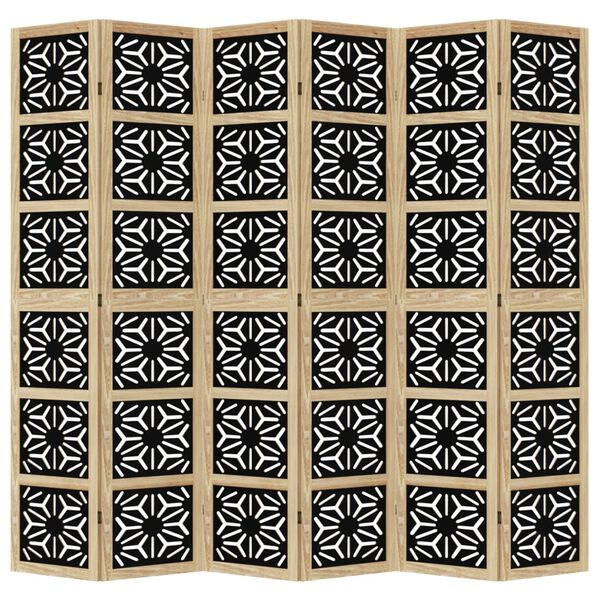 vidaXL Paravan 6-delni rjav in črn trden les pavlovnije