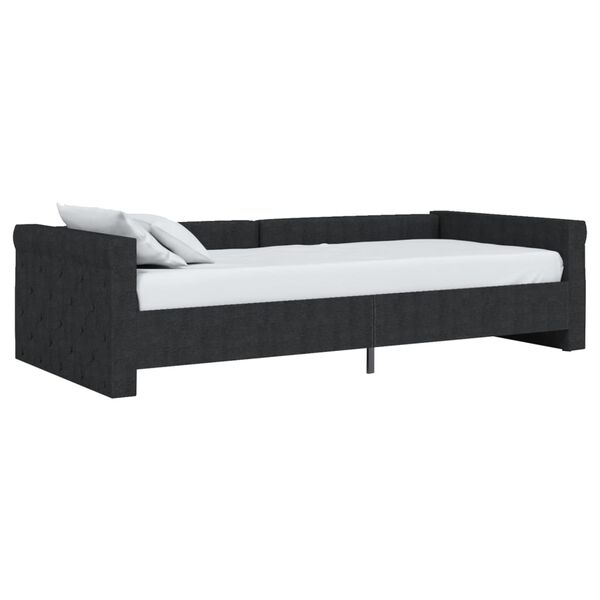 vidaXL Dnevna postelja z vzmetnico USB črno blago 90x200 cm