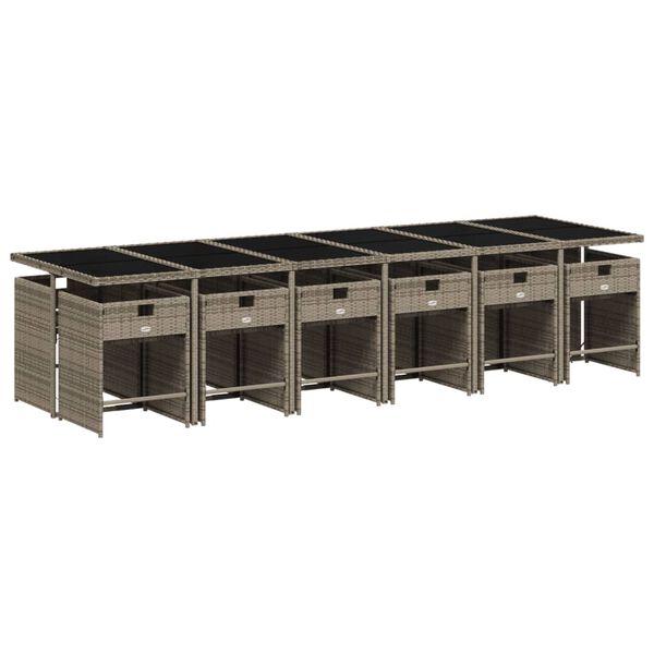 vidaXL Vrtna jedilna garnitura 13-delna z blazinami siv poli ratan