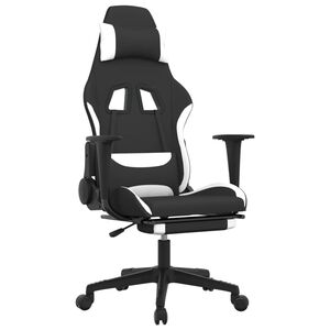 vidaXL Gaming stol z oporo za noge črno in belo blago
