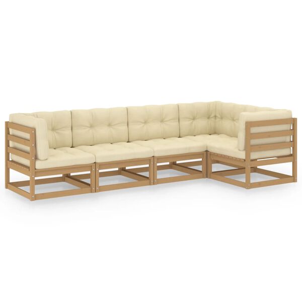 vidaXL Vrtna sedežna garnitura 5-delna z blazinami trdna borovina