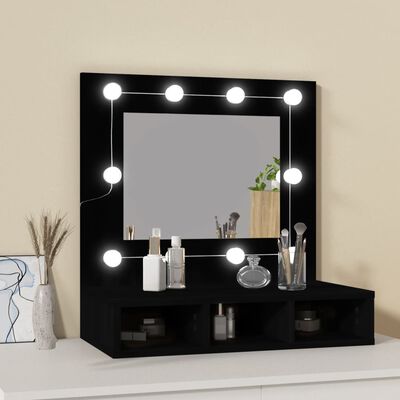 vidaXL Omarica z ogledalom in LED lučkami črna 60x31,5x62 cm