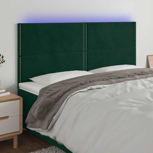 vidaXL LED posteljno vzglavje temno zeleno 180x5x118/128 cm žamet