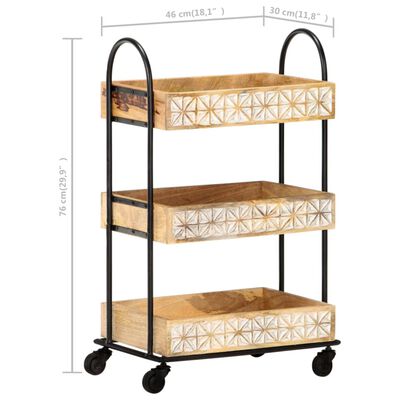 vidaXL Kuhinjski voziček 3-nadstropni 46x30x76 cm trden mangov les