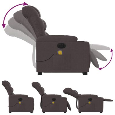 vidaXL Električni masažni naslanjač s funkcijo vstajanja temno rjav