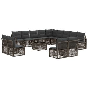vidaXL Vrtna sedežna garnitura 14 pcs Siva poli ratan