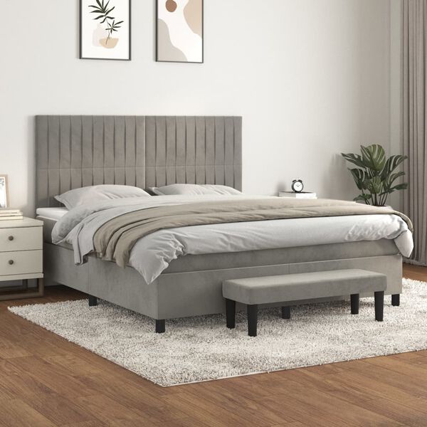 vidaXL Box spring postelja z vzmetnico svetlo siva 180x200 cm žamet