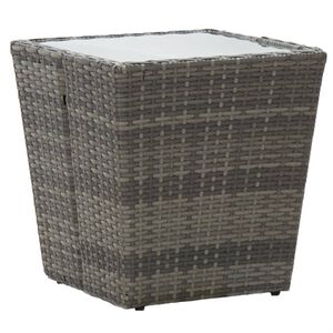 vidaXL Čajna mizica siva 41,5x41,5x43 cm poli ratan in kaljeno steklo
