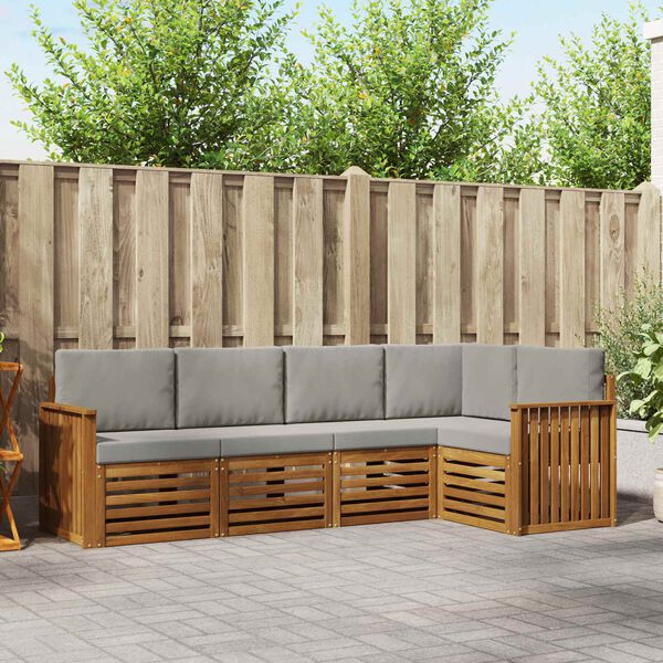 vidaXL Sedežne garniture z blazino 5 pcs Naravna in svetlo siva