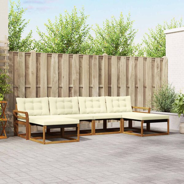 vidaXL Zunanja garnitura za sedenje z blazino 6 pcs Naravna in smetana