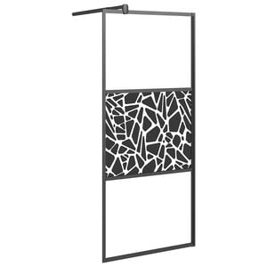 vidaXL Pregrada za tu&scaron; 80x195 cm ESG steklo s kamnitim dizajnom črna