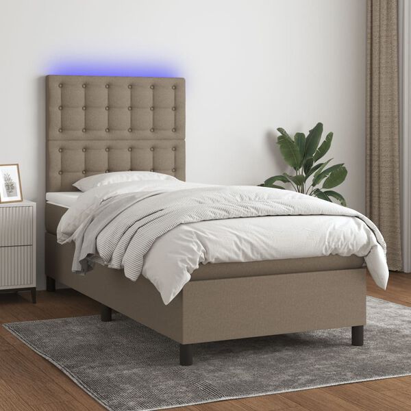 vidaXL Box spring postelja z vzmetnico LED taupe 80x200 cm blago