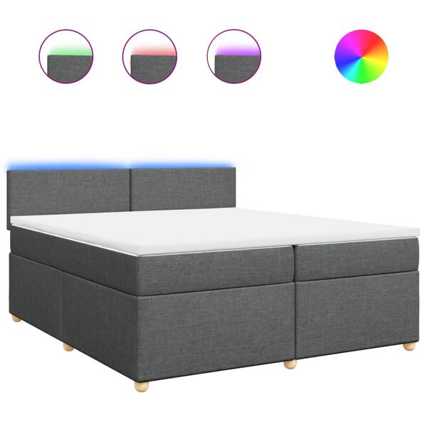vidaXL Box spring postelja z vzmetnico temno siva 200x200 cm blago