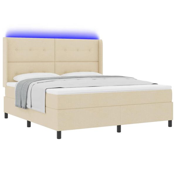 vidaXL LED Box Spring Postelja z vzmetnico krema 180 x 200 cm blago