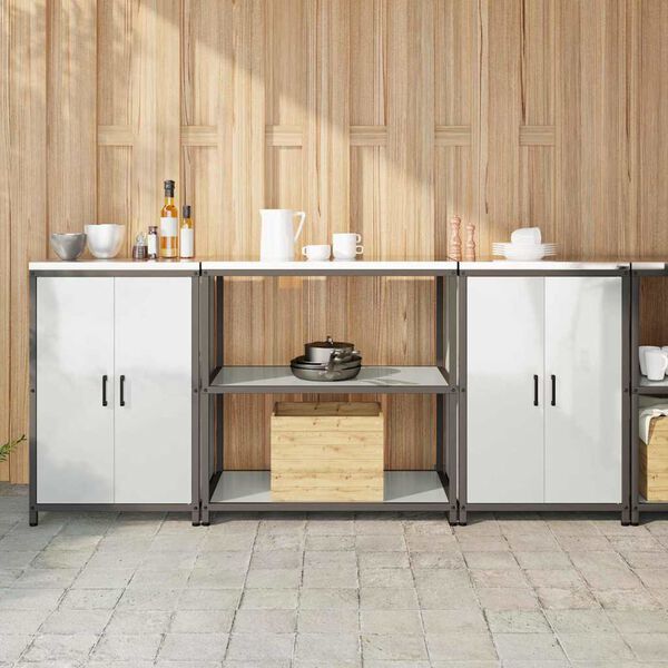 vidaXL Kuhinjski set za shranjevanje s polico 3 pcs srebrna Jeklo