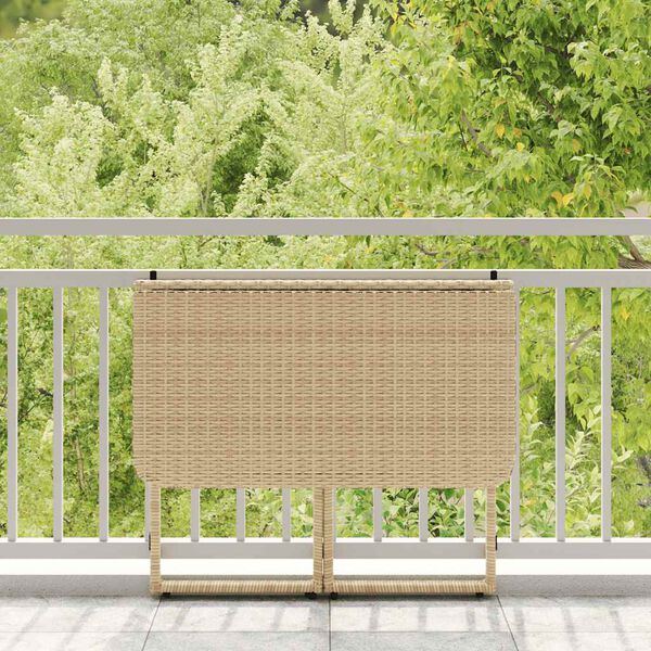 vidaXL Zložljiva vrtna miza Beige 90x51x75 cm Poly Rattan