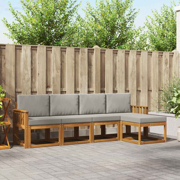 vidaXL Zunanja garnitura za sedenje 5 pcs Naravna in svetlo siva