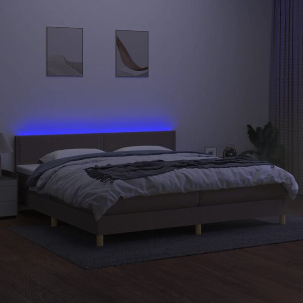 vidaXL Box spring postelja z vzmetnico LED taupe 200x200 cm blago