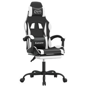 vidaXL Vrtljiv gaming stol z oporo za noge črno in belo umetno usnje