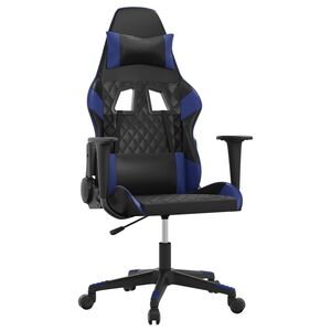 vidaXL Masažni gaming stol črno in modra umetno usnje