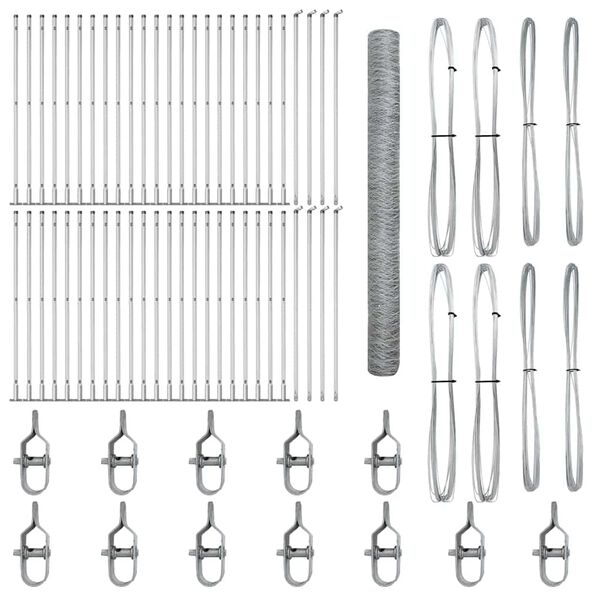 vidaXL Ogrodje s stebri srebrna 1.4 x 100 m Jeklo s PVC premazom