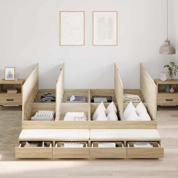 vidaXL Postelja z dodatnim prostorom za shranjevanje Sonoma hrast