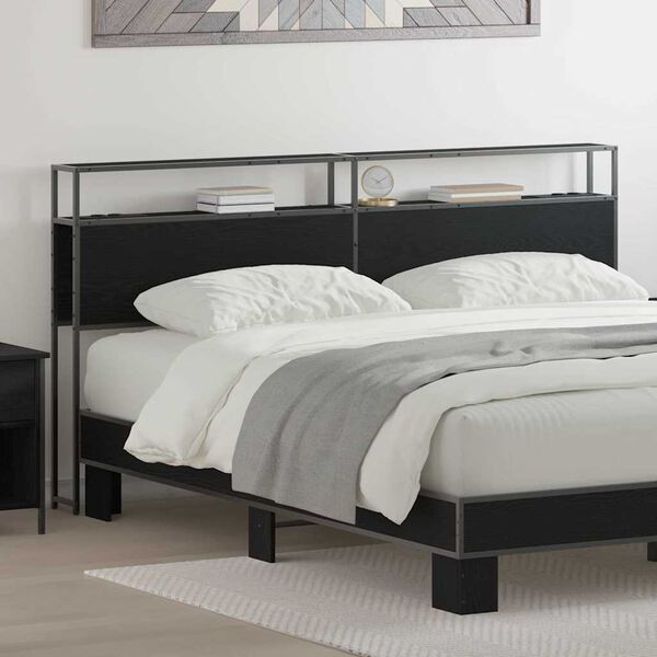 vidaXL Skladi&scaron;čni naslon s polico Črni hrast 200 cm Konstruiran les