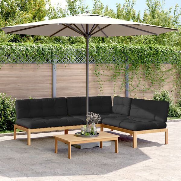 vidaXL Vrtna garnitura iz palet 4-delna z blazinami trden akacijev les