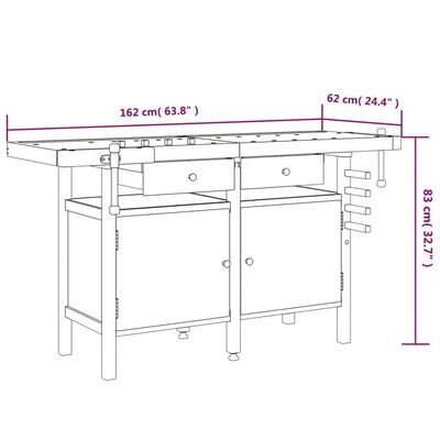 vidaXL Delovna miza s predali in primeži 162x62x83 cm trdna akacija