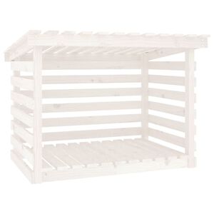 vidaXL Stojalo za drva belo 108x73x79 cm trdna borovina