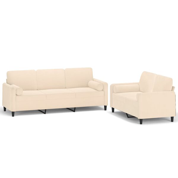vidaXL Sedežna garnitura 2-delna z blazinami krem žamet