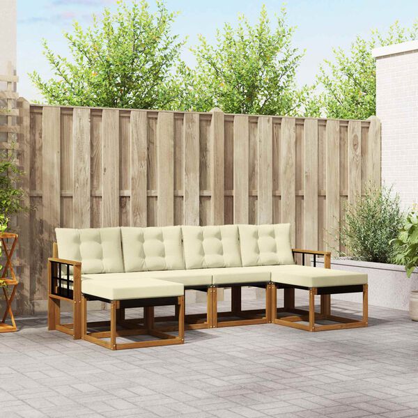 vidaXL Zunanja garnitura za sedenje z blazino 6 pcs Naravna in smetana