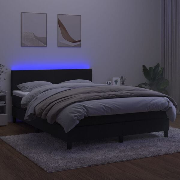 vidaXL Box spring postelja z vzmetnico LED črna 140x200 cm žamet