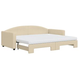 vidaXL Izvlečna dnevna postelja z vzmetnico krem 90x200 cm blago