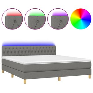 vidaXL Box spring postelja z vzmetnico LED temno siva 180x200 cm blago