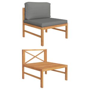 vidaXL Sredinski kavč s temno sivimi blazinami trdna tikovina