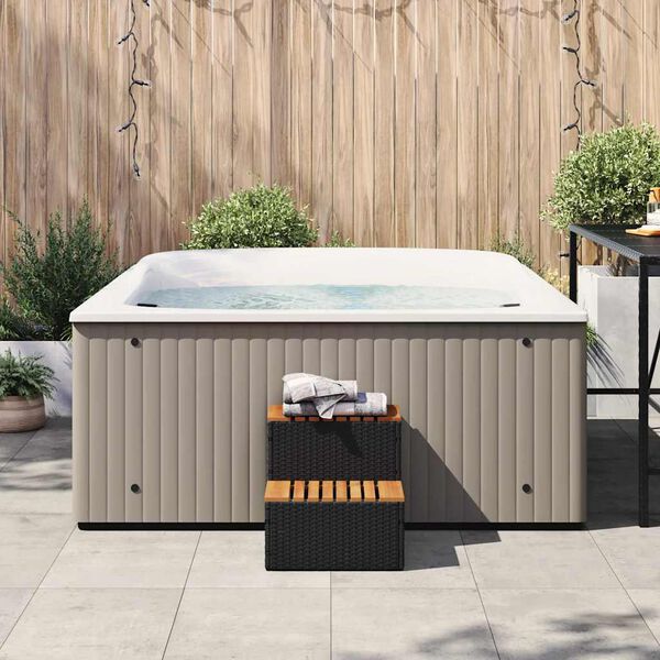 vidaXL Hot Tub Step Black 50x50x50,5 cm Poli ratan in masivna akacija