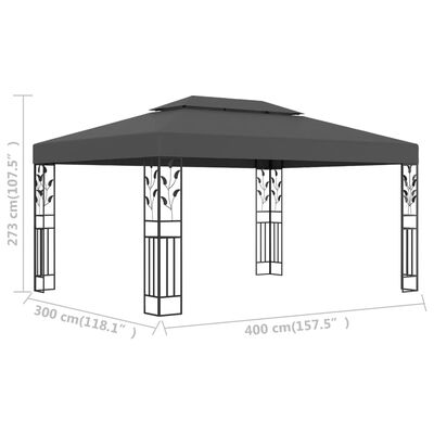 vidaXL Paviljon z dvojno streho 3x4 m antraciten
