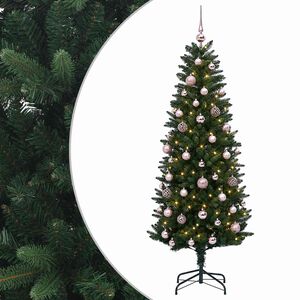 vidaXL Umjetno božično drevo z okrasnimi kroglami 120 cm 150 LED